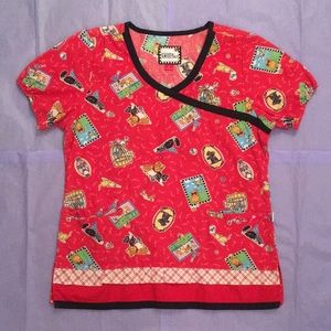 Mary Engelbreit Cats Dots Birds Pets Animals Scrub Top Size Small